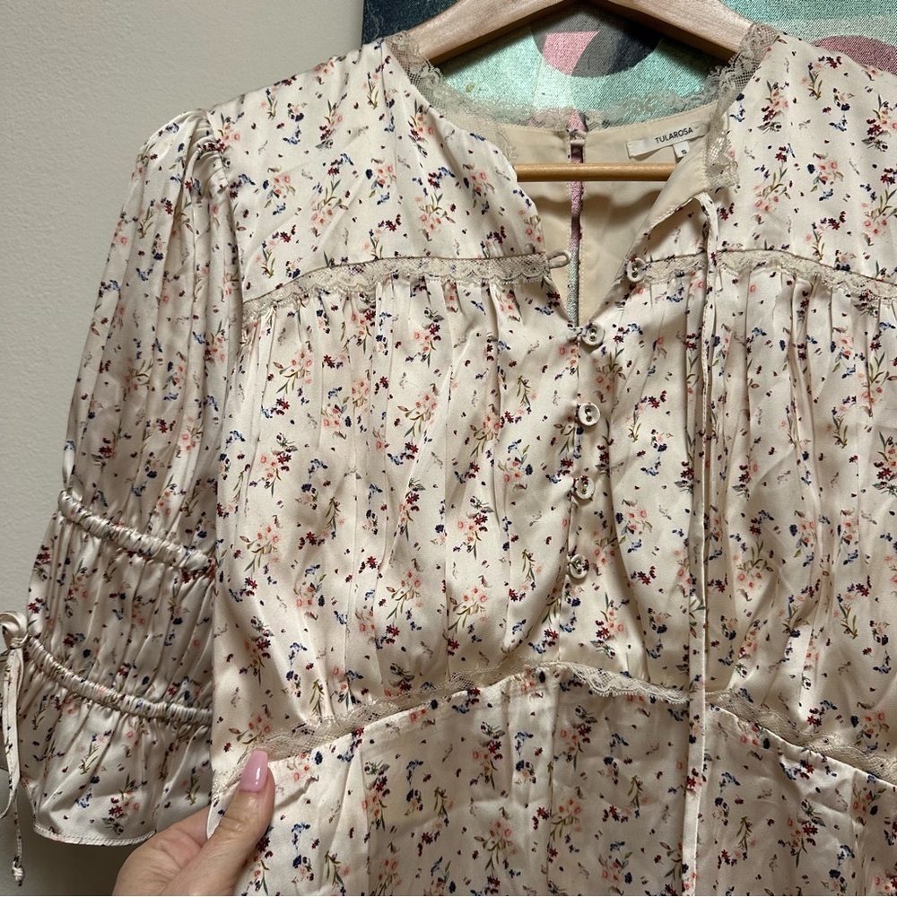 Tularosa Satin Floral Cream Mini Dress - Picture 8 of 11